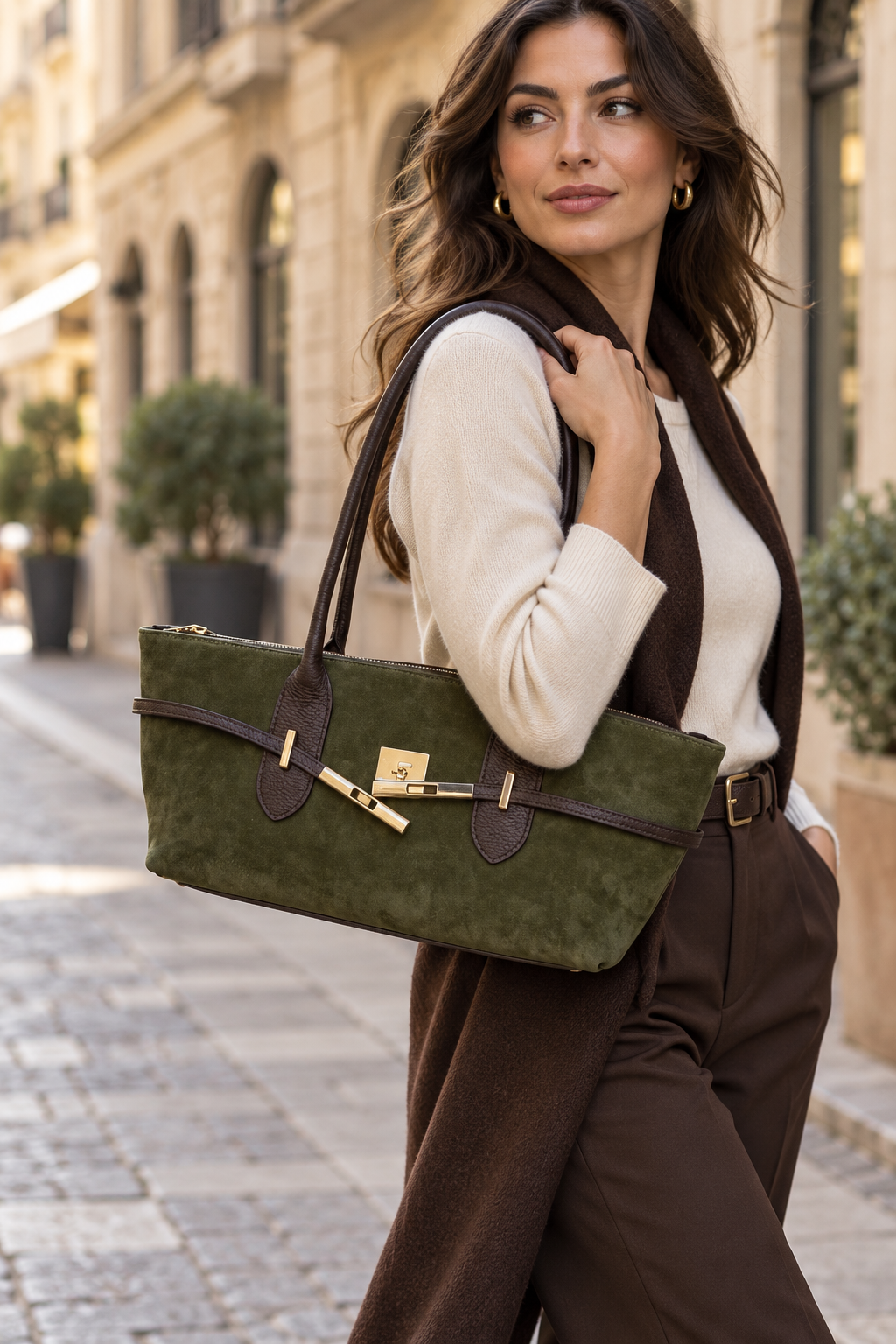 Borsa Annie Verde indossata dalla modella