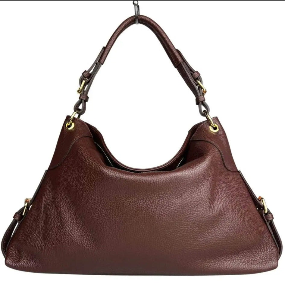 Borsa Aurora in vera pelle, colore moka