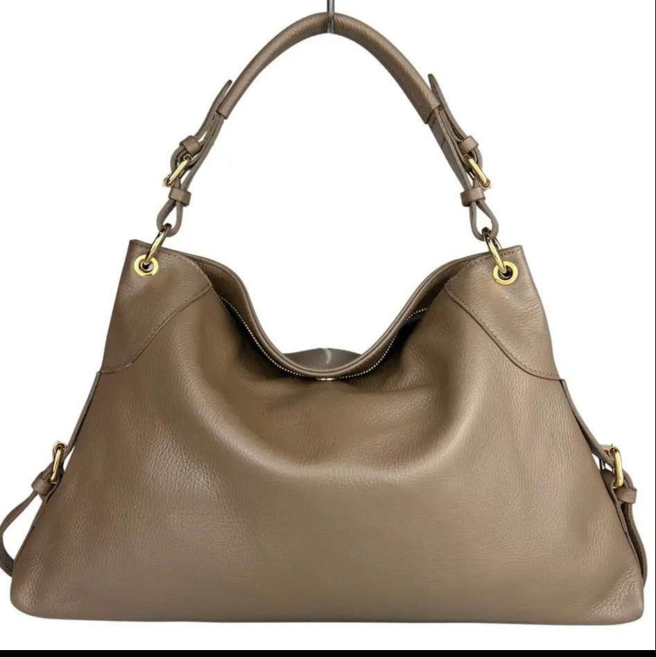 Borsa Aurora in vera pelle, colore taupe