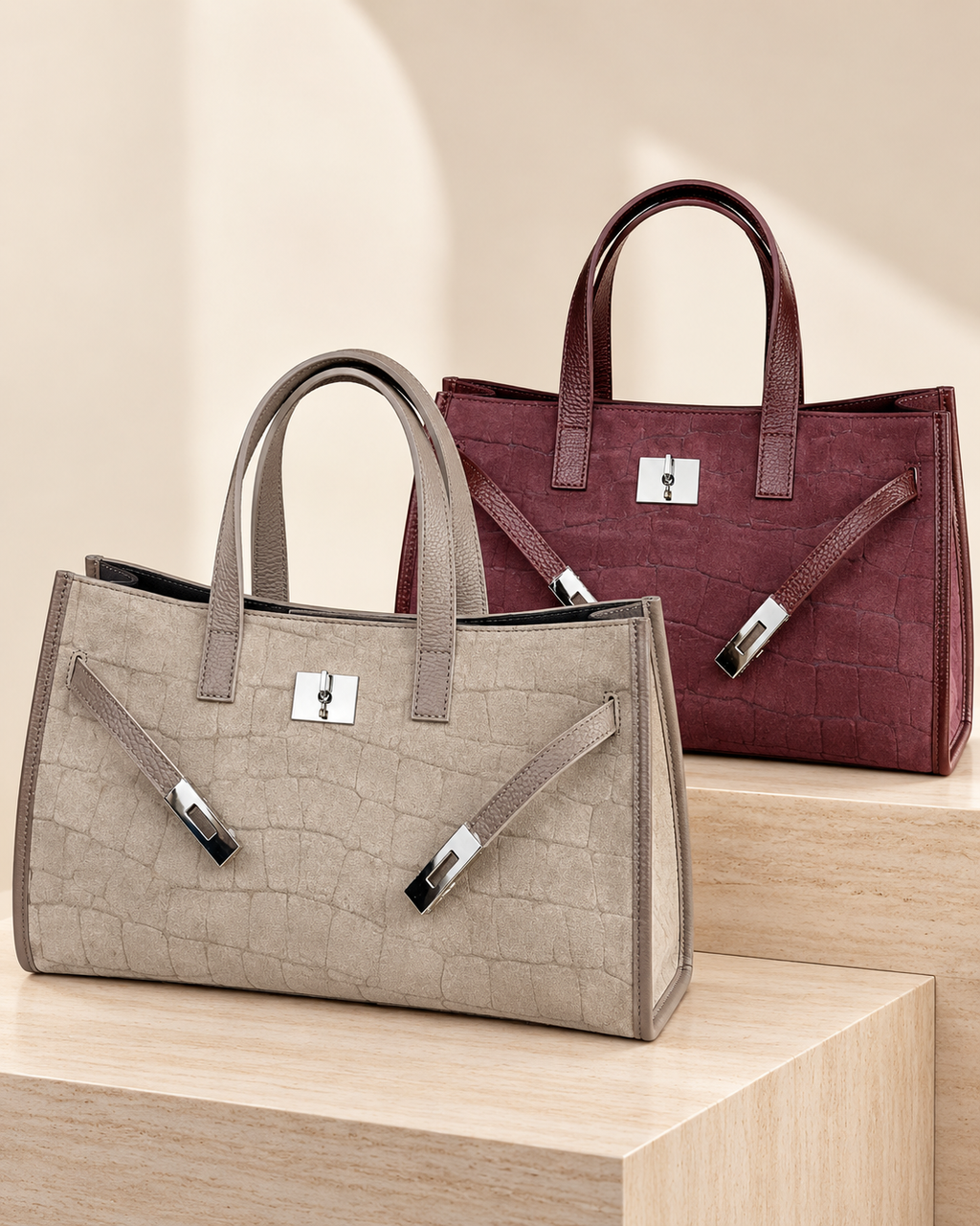 Borsa Vittoria nei colori taupe e bordeaux