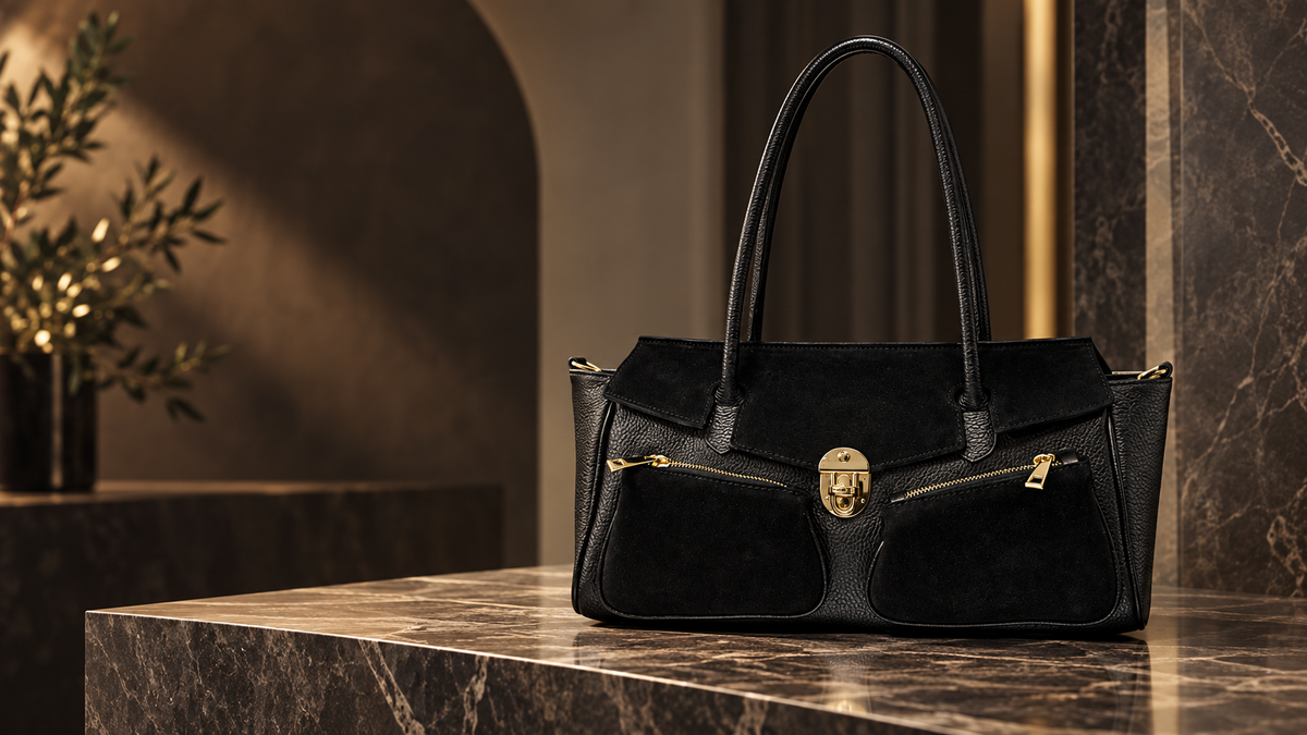Diego Borse - borsa nera in vera pelle e suede