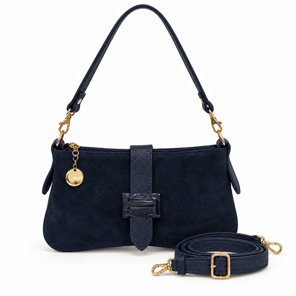 Borsa Hope Blu con tracolle su fondo bianco