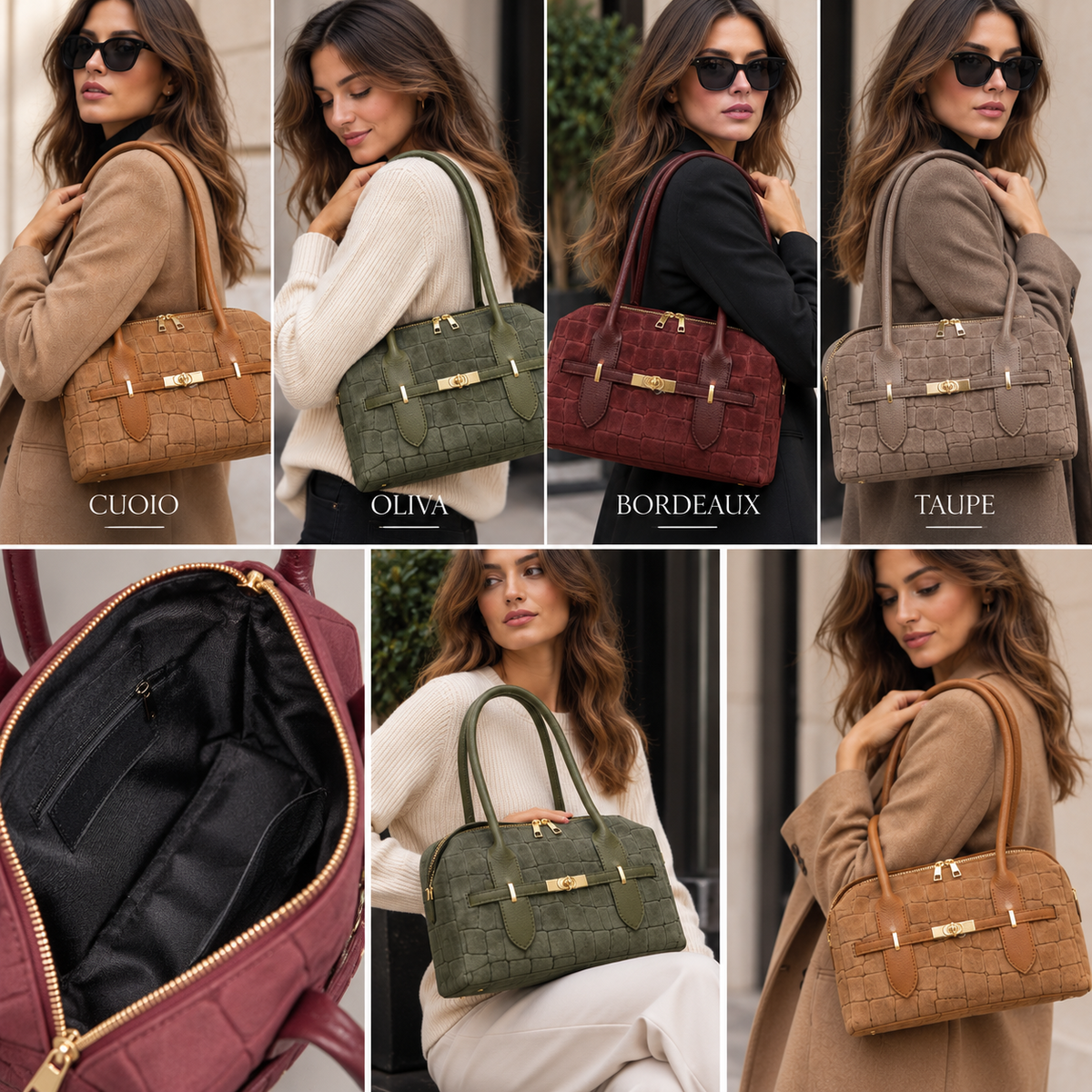 Lavinia Bag nei colori disponibili e dettaglio interno