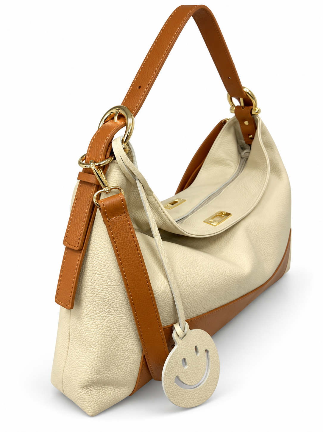 Borsa Smile Beige Cuoio vista laterale
