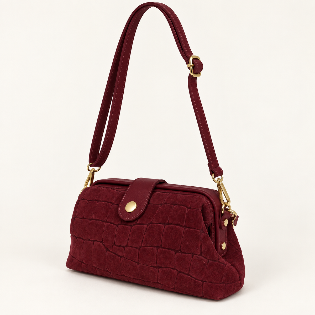 Borsa Soleil Bordeaux vista laterale con tracolla