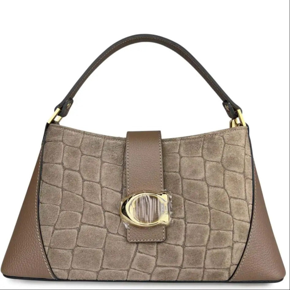 Borsa Vittoria Croco taupe